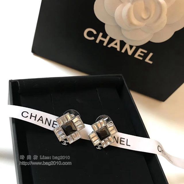 chanel耳環 新款雙C 黑色方鑽耳釘 香奈兒耳環  gzsc1384